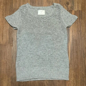 AMERICAN EAGLE Gray Solid Short Sleeve Sweater Wool Blend Round Neck Size Large